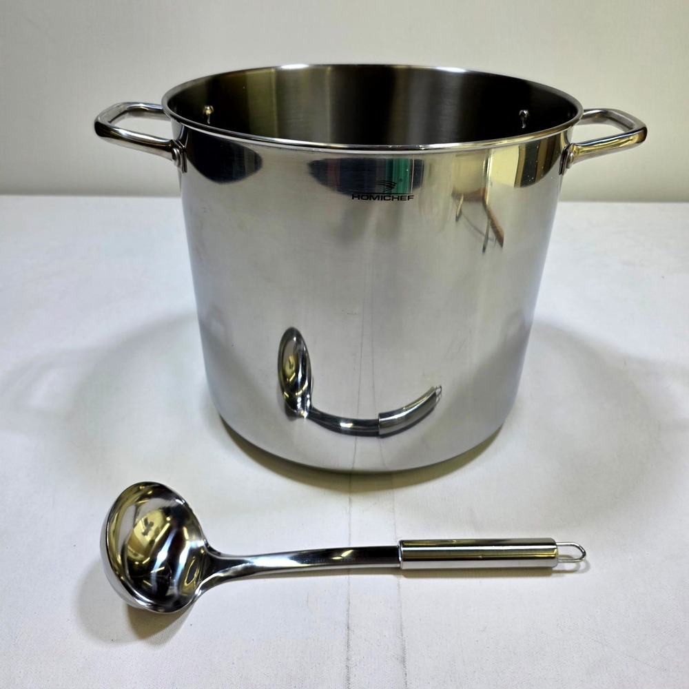 HOMICHEF Stock Pot 12 Quart Silver Stainless Steel Induction Ladle Cookware Set